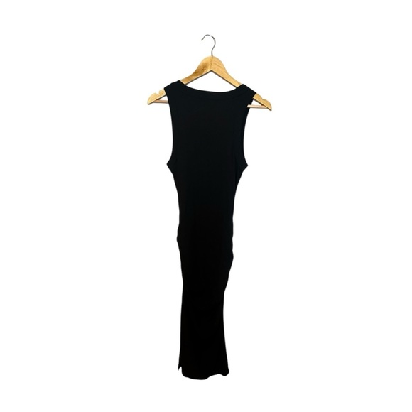 Michael Stars Dress Wren Ruched Midi Ultra Rib Black Sleeveless Medium - Picture 5 of 7